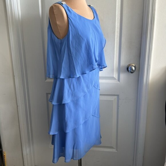 SLNY Sleeveless Tiered Mini Blue Bright Peri Dress Pull On Sz.14 - Picture 5 of 10